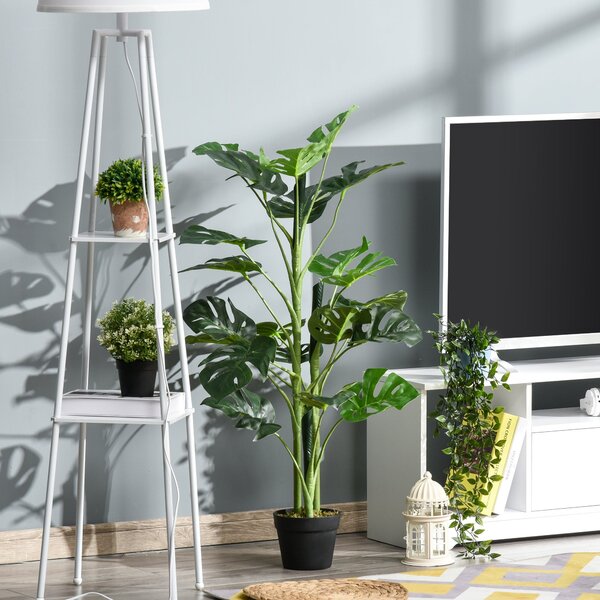 Umělá rostlina Outsunny 100 cm Umělý Monstera s 21 listy a květináčem do domácnosti nebo kanceláře Zelená | Aosom