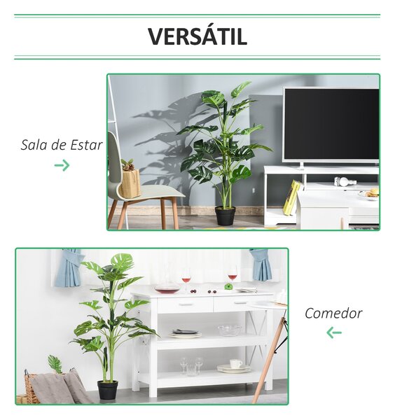 Umělá rostlina Outsunny 100 cm Umělý Monstera s 21 listy a květináčem do domácnosti nebo kanceláře Zelená | Aosom