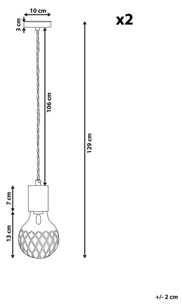 Sada 2 závěsných lamp ANZA Sklo Zlatá