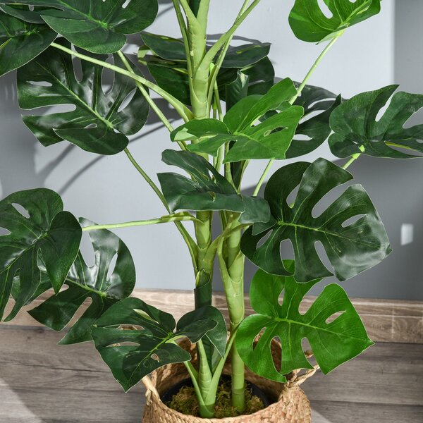 Umělá rostlina Outsunny 100 cm Umělý Monstera s 21 listy a květináčem do domácnosti nebo kanceláře Zelená | Aosom