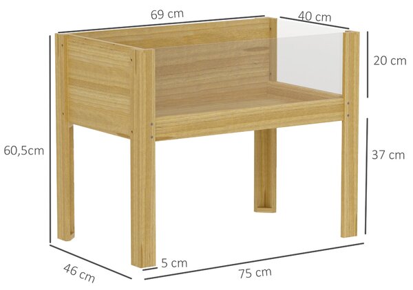 Zvýšený dřevěný zahradní záhon Outsunny s akrylovými panely - Vysoký truhlík pro pěstování květin a zeleniny v zahradě nebo na terase 75x46x60,5 cm |