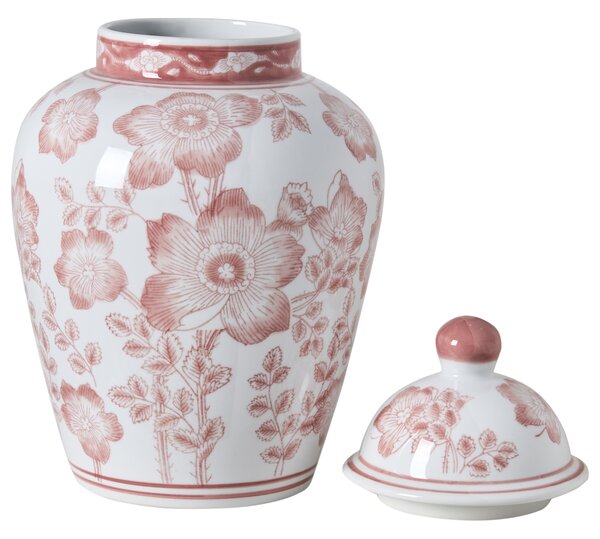 Váza s víkem MOGUER Porcelán 36 cm Červená/Bílá
