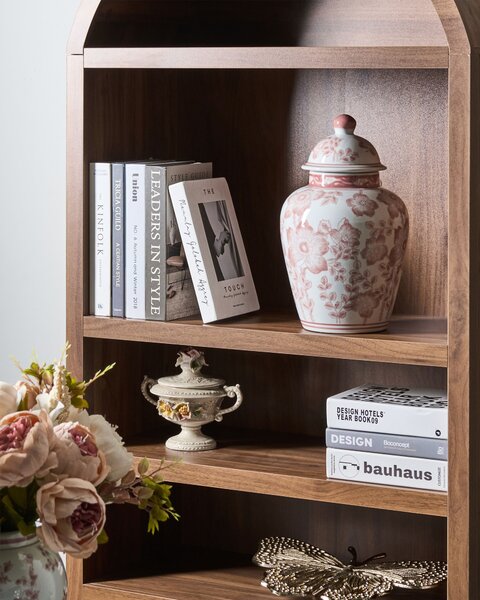 Váza s víkem MOGUER Porcelán 36 cm Červená/Bílá