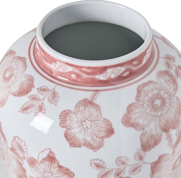Váza s víkem MOGUER Porcelán 36 cm Červená/Bílá