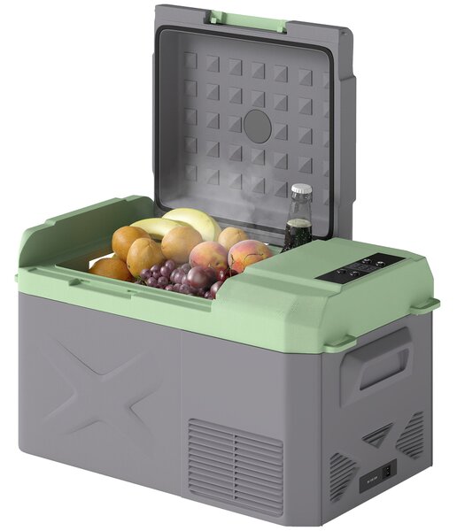 Outsunny Přenosný Elektrický Chladicí Box 17,4L Auto Lednička 12V-220V Mini Chladnička s Kompresorem LED Světlem Digitálním Displejem ECO a MAX Režimy