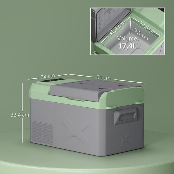 Outsunny Přenosný Elektrický Chladicí Box 17,4L Auto Lednička 12V-220V Mini Chladnička s Kompresorem LED Světlem Digitálním Displejem ECO a MAX Režimy