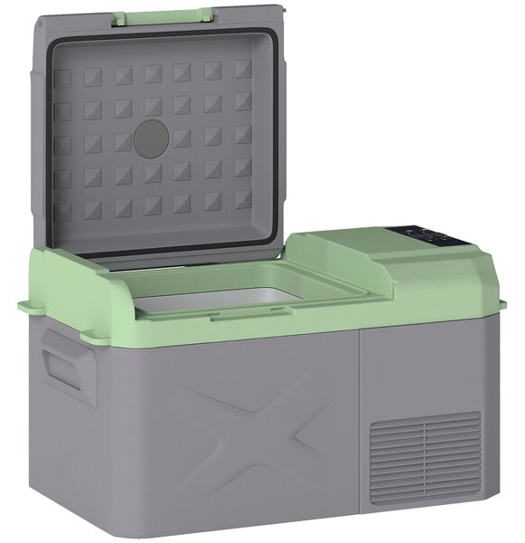 Outsunny Přenosný Elektrický Chladicí Box 17,4L Auto Lednička 12V-220V Mini Chladnička s Kompresorem LED Světlem Digitálním Displejem ECO a MAX Režimy
