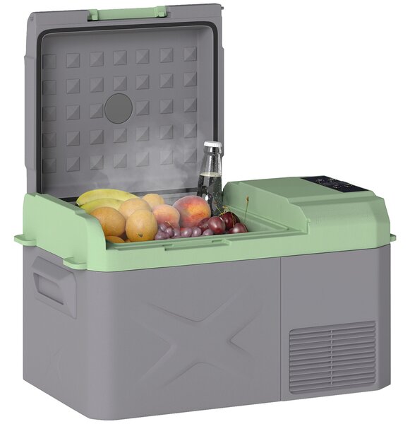 Outsunny Přenosný Elektrický Chladicí Box 17,4L Auto Lednička 12V-220V Mini Chladnička s Kompresorem LED Světlem Digitálním Displejem ECO a MAX Režimy