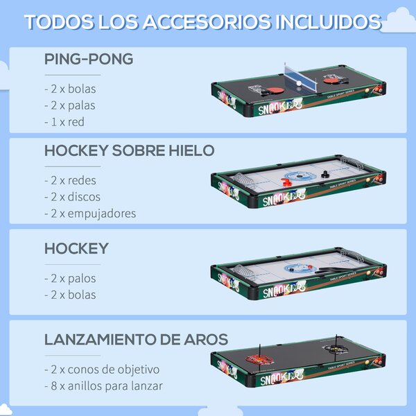HOMCOM 6 v 1 Skládací Multiherní Stůl pro Děti od 7 Let – Stolní Hry: Kulečník, Stolní Fotbal, Ping Pong, Hoops, Air Hockey, Lední Hokej 118x104x71 cm