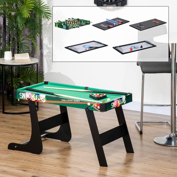 HOMCOM 6 v 1 Skládací Multiherní Stůl pro Děti od 7 Let – Stolní Hry: Kulečník, Stolní Fotbal, Ping Pong, Hoops, Air Hockey, Lední Hokej 118x104x71 cm