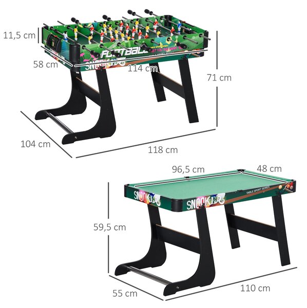 HOMCOM 6 v 1 Skládací Multiherní Stůl pro Děti od 7 Let – Stolní Hry: Kulečník, Stolní Fotbal, Ping Pong, Hoops, Air Hockey, Lední Hokej 118x104x71 cm
