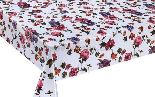 Ubrus PVC 3581105, metráž, 20 m x 140 cm, pivoňky růžovo-fialové, IMPOL TRADE