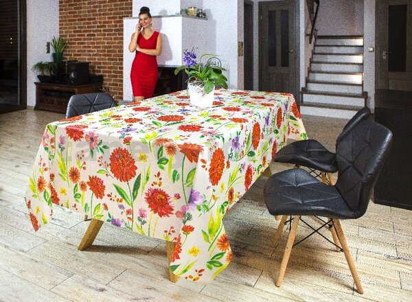 Ubrus PVC 7741610, metráž, šířka 140 cm, velké květy na krémovém podkladu, IMPOL TRADE