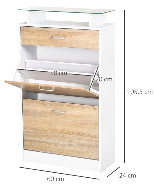 HOMCOM Botník se 3 šuplíky, skleněnou policí a hliníkovými úchyty pro předsíň, nosnost 50 kg, 60x24x105,5 cm | Aosom