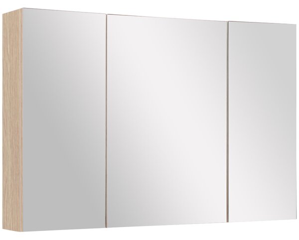 Koupelnová skříňka s zrcadlem kleankin - moderní skříňka se zrcadlem a 3 dveřmi s nastavitelnými policemi pro koupelnu a ložnici, 90x60x13.5 cm, dub |