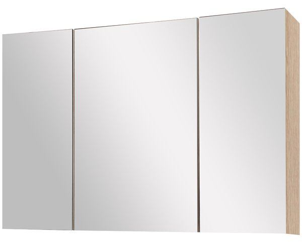Koupelnová skříňka s zrcadlem kleankin - moderní skříňka se zrcadlem a 3 dveřmi s nastavitelnými policemi pro koupelnu a ložnici, 90x60x13.5 cm, dub |