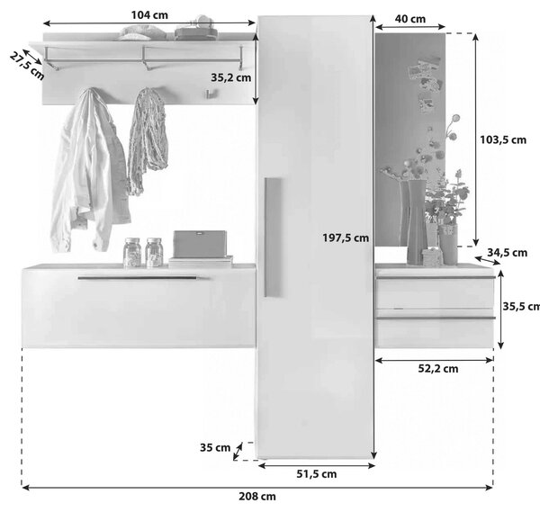PŘEDSÍŇOVÁ STĚNA, bílá, 208/197/35 cm Livetastic, Online Only