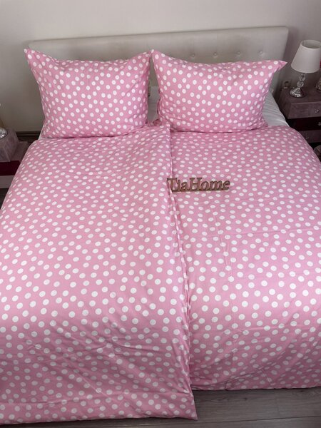 Povlečení balněné Dots růžové TiaHome - Detský set 130x90cm + 65x45cm