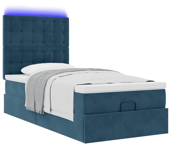 Osmanský rám postele s matracemi tmavě modrá 80x200cm samet 3314430