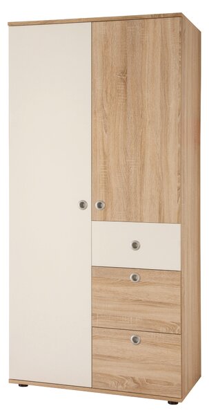 ŠATNÍ SKŘÍŇ S OTOČNÝMI DVEŘMI, bílá, Sonoma dub, 90/191/53 cm MID.YOU, Online Only