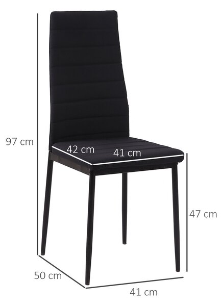 HOMCOM Set 4 čalouněných jídelních židlí z lnu - Moderní kuchyňské židle s vysokým opěradlem a kovovými nohami, nosnost 120 kg, pro obývací pokoj, 41x