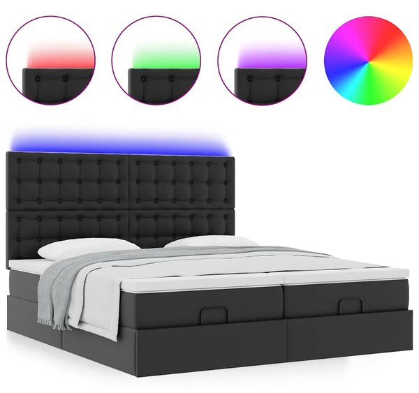 Osmanský postel s matracemi&LED černá 160x200cm umělá kůže 3314498