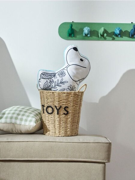 Sinsay - Pletený úložný koš s uchy a nápisem "Toys" - béžová