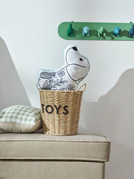 Sinsay - Pletený úložný koš s uchy a nápisem "Toys" - béžová