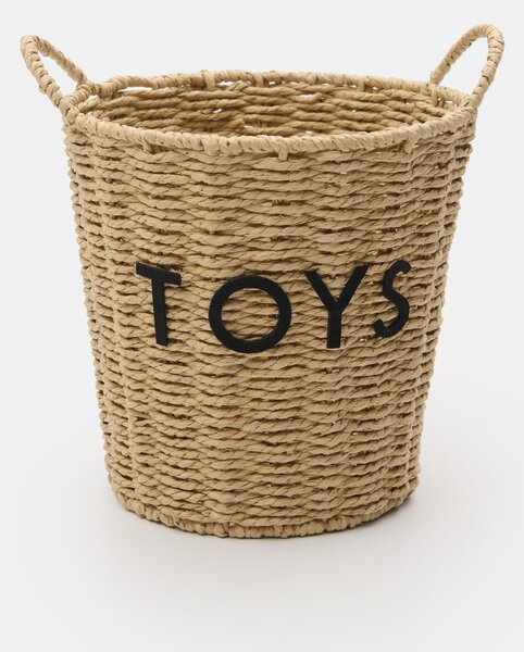 Sinsay - Pletený úložný koš s uchy a nápisem "Toys" - béžová