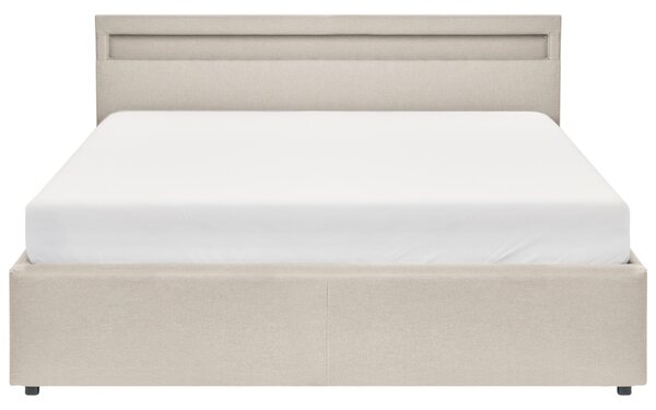 Postel s úložným prostorem a LED osvětlením Tkanina ARMELLE 160 x 200 cm Béžová