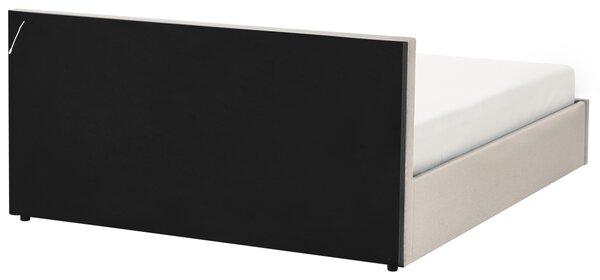 Postel s úložným prostorem a LED osvětlením Tkanina ARMELLE 160 x 200 cm Béžová