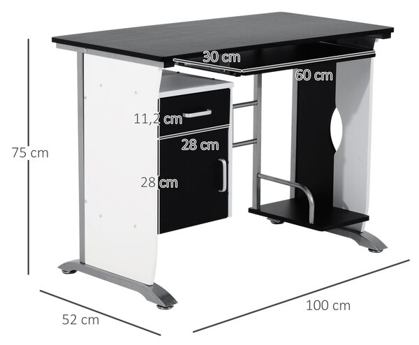 HOMCOM PC Počítačový stůl Kancelářský stůl 100x52x75cm Dřevěný nábytek | Aosom