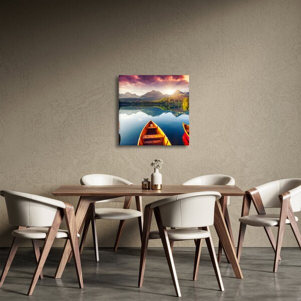 Obraz - Jezero s loďkami (30x30 cm)