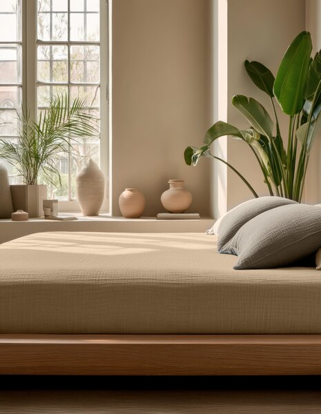 Mušelínové napínací prostěradlo tělové barvy Velikost: 90x200x30