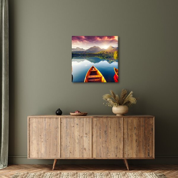 Obraz - Jezero s loďkami (30x30 cm)