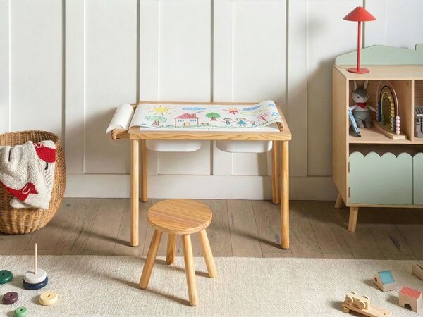 Dětský stůl se židlí KEMPSEY Světle hnědá Montessori s úložným prostorem