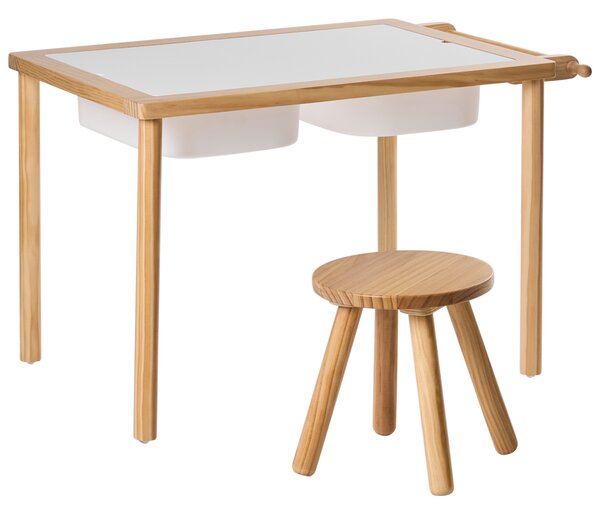 Dětský stůl se židlí KEMPSEY Světle hnědá Montessori s úložným prostorem