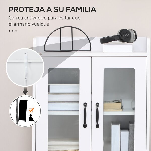 HOMCOM Vitrína do obývacího pokoje s prosklenými dveřmi, policí nastavitelnou do výšky a tichými panty pro studijní, domácí kancelář a ložnici 60x30x1