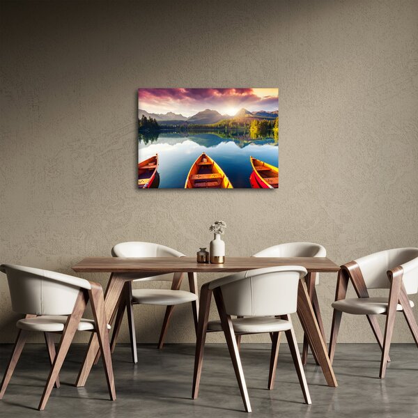 Obraz - Jezero s loďkami (70x50 cm)