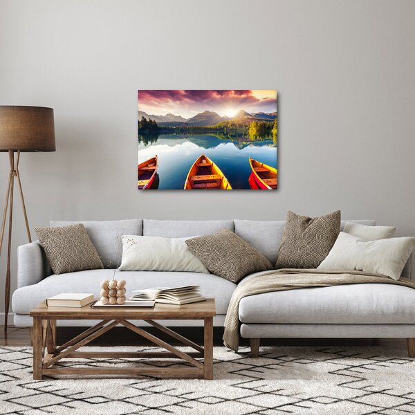 Obraz - Jezero s loďkami (70x50 cm)