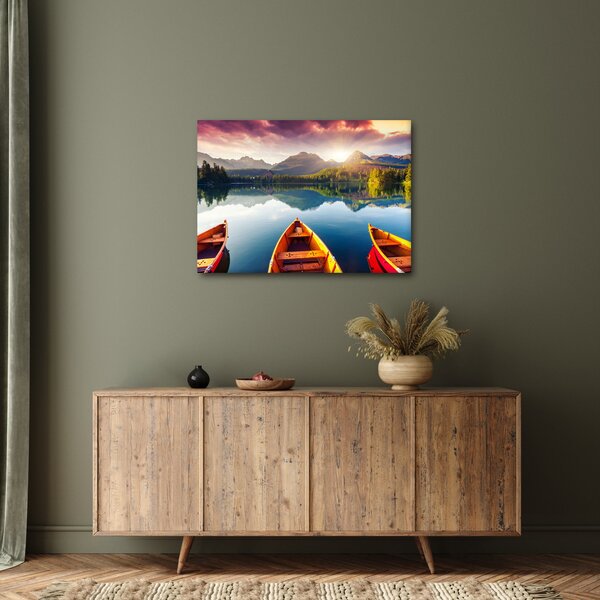 Obraz - Jezero s loďkami (70x50 cm)