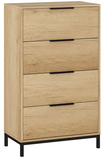 HOMCOM komoda 4 zásuvky s kovovými úchyty — úzká vysoká komoda do ložnice, chodby nebo obýváku, 62 x 35 x 105 cm | Aosom