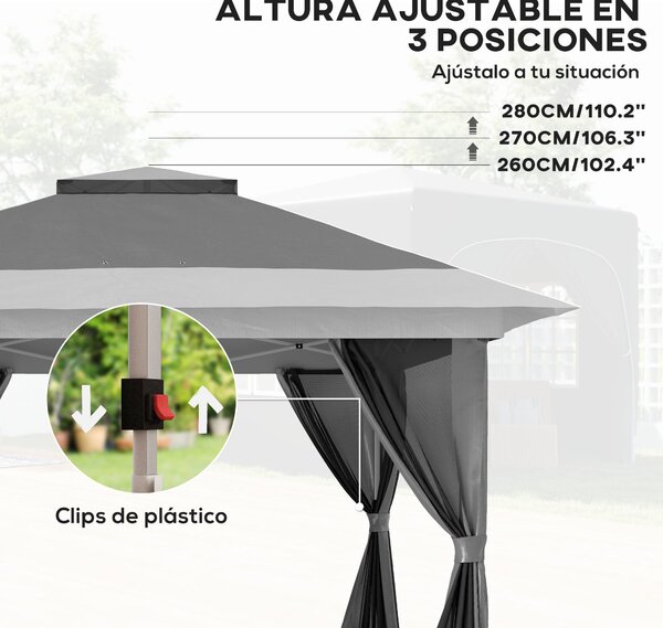 Skládací altán Outsunny 3,6x3,6 m s rychlou montáží, 4 bočními stěnami proti UV záření, nastavitelnou výškou, kotvícími pytli a přenosnou taškou na ke