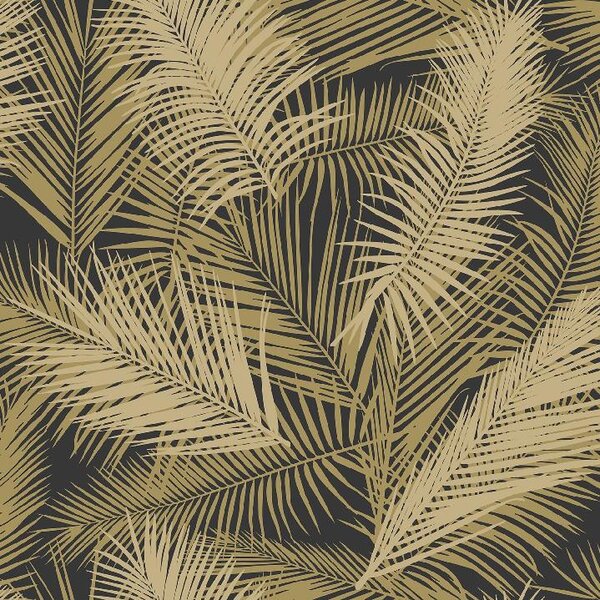 Vliesové tapety na zeď Eden J98202, palmové listy béžovo-zlaté s metalickým odleskem, rozměr 10,05 m x 0,53 m, UGEPA
