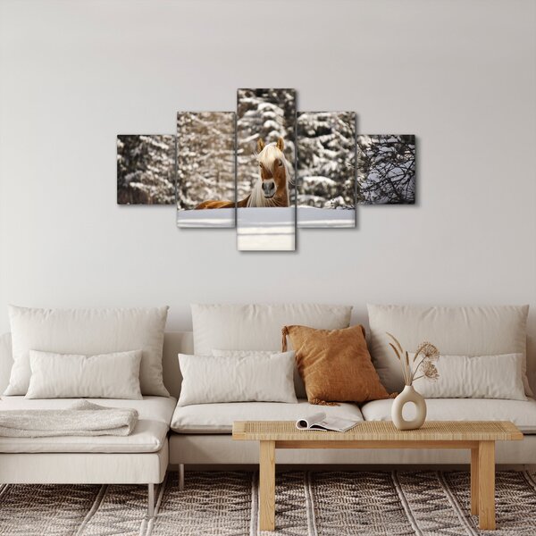 Obraz - Kůň v zimní krajině (125x70 cm)