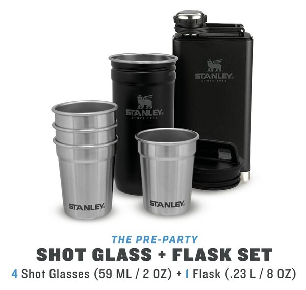 Černý nerezový set placatky a panáků 6 ks 250 ml – Stanley