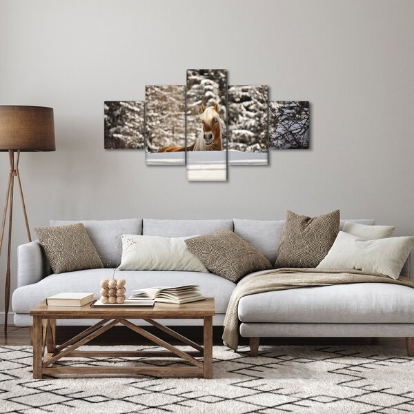 Obraz - Kůň v zimní krajině (125x70 cm)