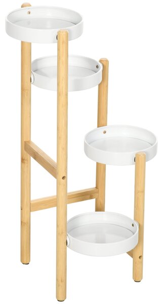 Outsunny bambusový stojan na květiny s 4 kulatými policemi, nosnost 20 kg pro vnitřní a venkovní použití Ø28x80 cm Přírodní a bílá | Aosom