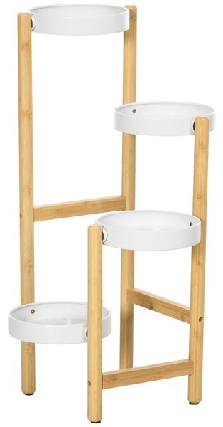 Outsunny bambusový stojan na květiny s 4 kulatými policemi, nosnost 20 kg pro vnitřní a venkovní použití Ø28x80 cm Přírodní a bílá | Aosom