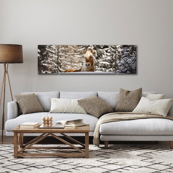 Obraz - Kůň v zimní krajině (170x50 cm)